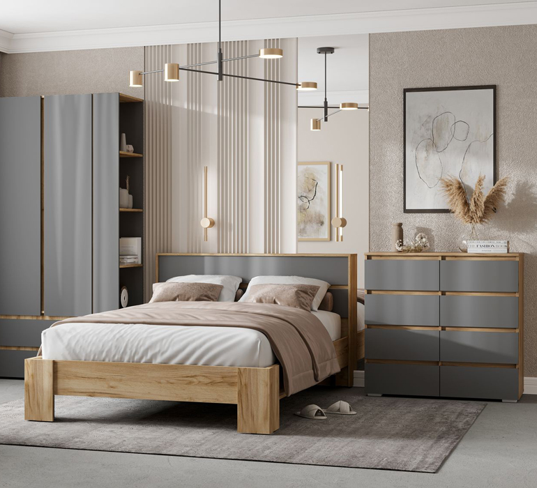 Хелен КР 03 Кровать с орт. 1.6х2.0 (50) серый графит/дуб крафт золото