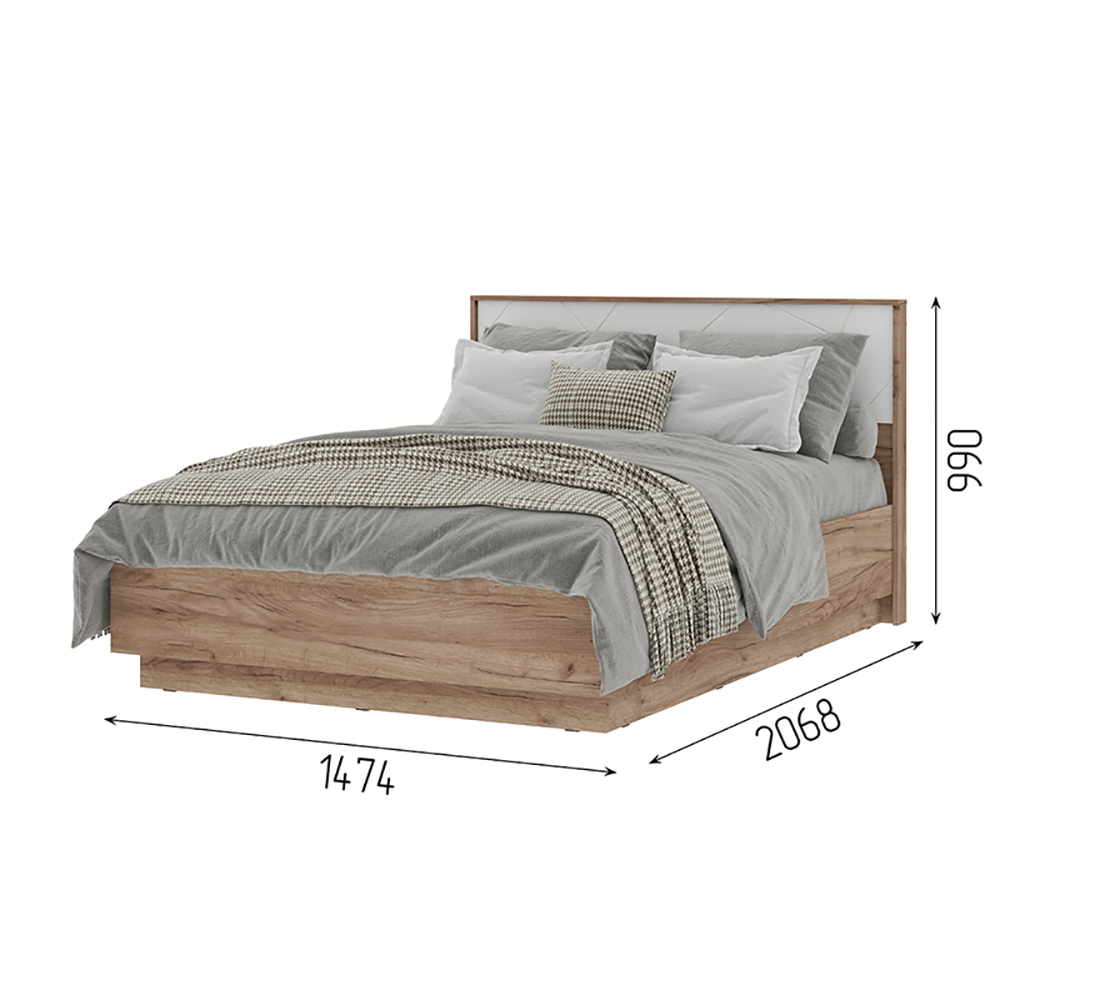 Орегон КР 01 Кровать 1,4*2,0 (50) белый супермат /дуб крафт  табачный